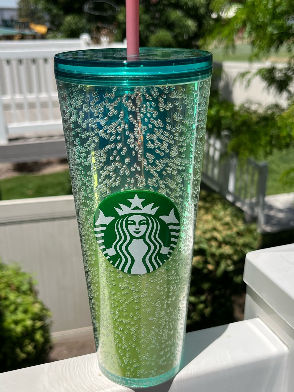 Starbucks Bubble Tumbler 24oz Green Pink Straw NWT Spring 2022